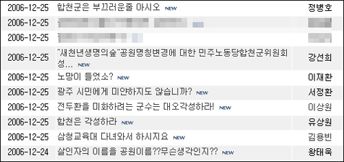 합천군청 홈페이지 자유게시판에는 새천년생명의숲 공원 이름이 전두환 전 대통령의 아호를 딴 명칭이 되어서는 안된다는 주장의 글이 계속 올라오고 있다. 